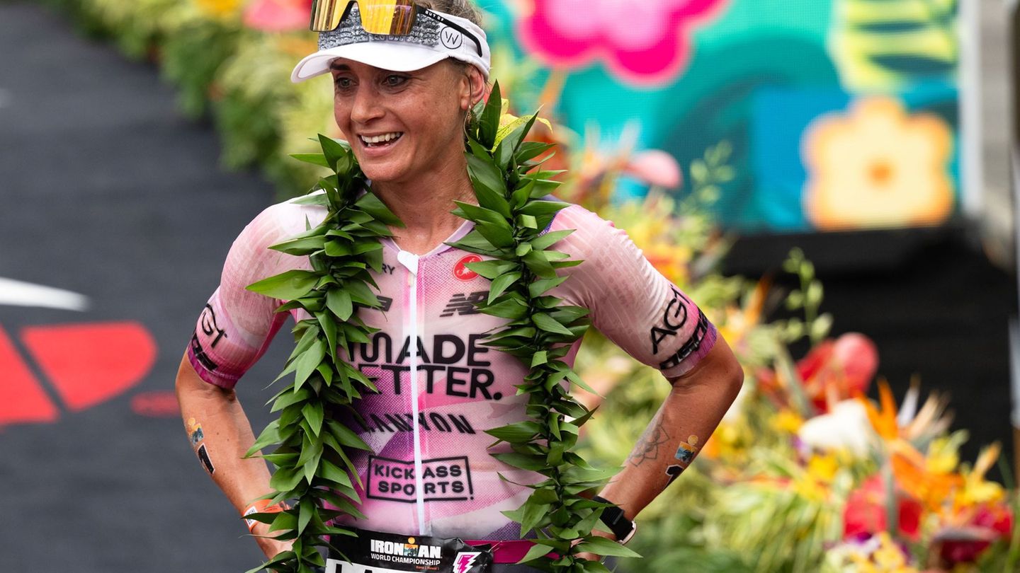 Erschöpft, aber glücklich: Laura Philipp holte sich Platz drei auf Hawaii. Foto: BEAUTIFUL SPORTS/Hilger/BEAUTIFUL SPORTS/dpa
