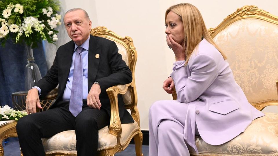 Erdogan führt Meloni in Ägypten vor: "Du siehst gut aus, aber ..." Erdogan führt Meloni in Ägypten vor: "Du siehst gut aus, aber ..."