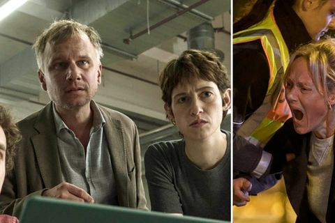 Miniserie "Hundertdreizehn" unter anderem mit (v.l.): Robert Stadlober, Lia von Blarer und Anna Schudt.