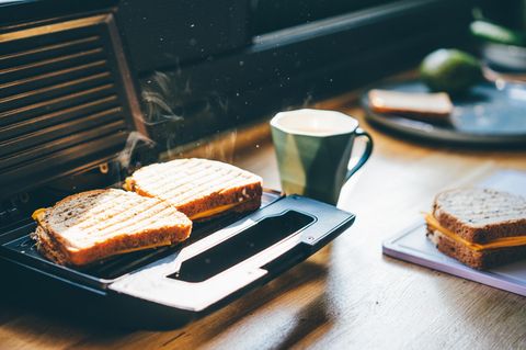 Making sandwich for breakfast.