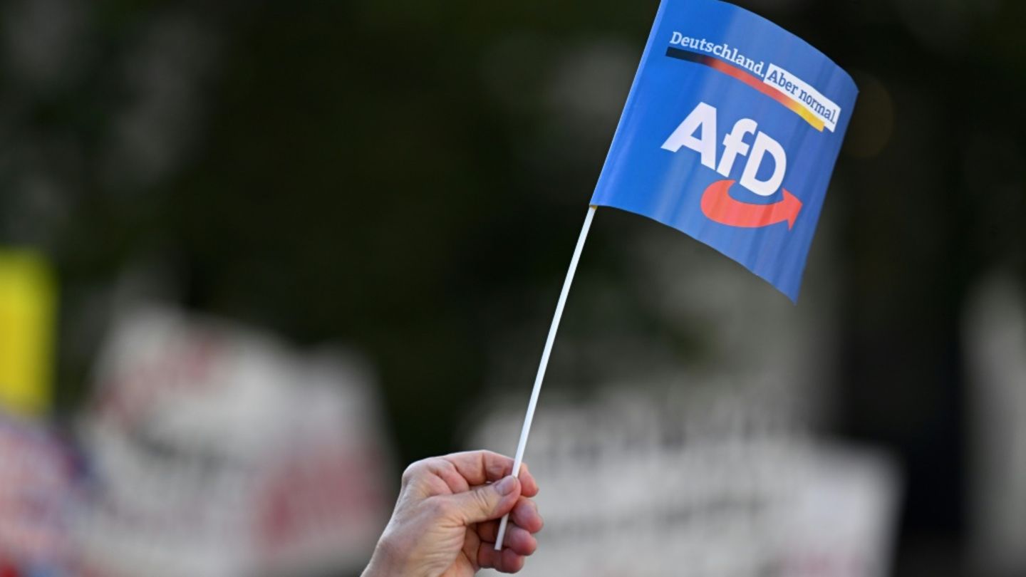 Ein AfD-Fähnchen 2023 in München