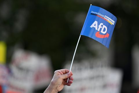 Ein AfD-Fähnchen 2023 in München