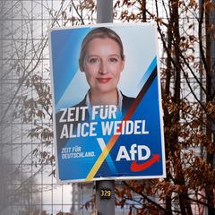 AfD-Chefin Alice Weidel auf einem Wahlplakat in Köln