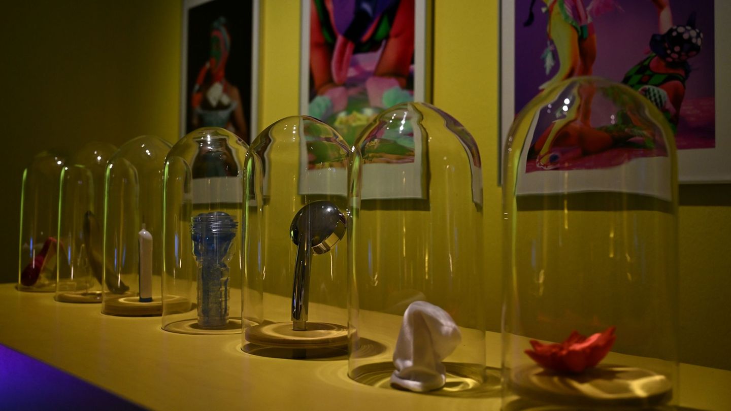 Sexspielzeuge und Alltagsgegenstände werden bei der neuen Ausstellung "Apropos Sex" im Museum für Kommunikation Berlin nebeneina