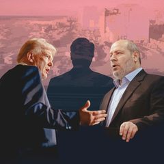 Donald Trump und Hamas-Chef Chalil al-Hayya, dazwischen der Schatten von Bishara Bahbah