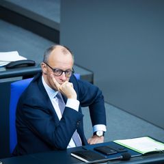Friedrich Merz sitzt auf der Regierungsbank und schaut nachdenklich