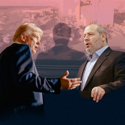 Donald Trump und Hamas-Chef Chalil al-Hayya, dazwischen der Schatten von Bishara Bahbah