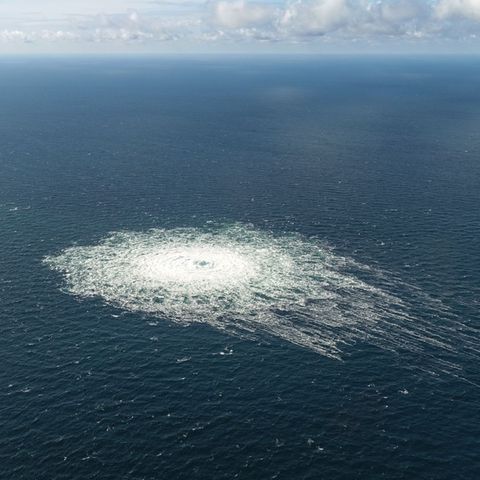 Das Nord-Stream-2-Gasleck in der Nähe von Bornholm aus der Luft