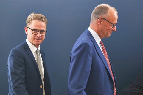Carsten Linnemann und Friedrich Merz bei einem Termin im Konrad-Adenauer-Haus