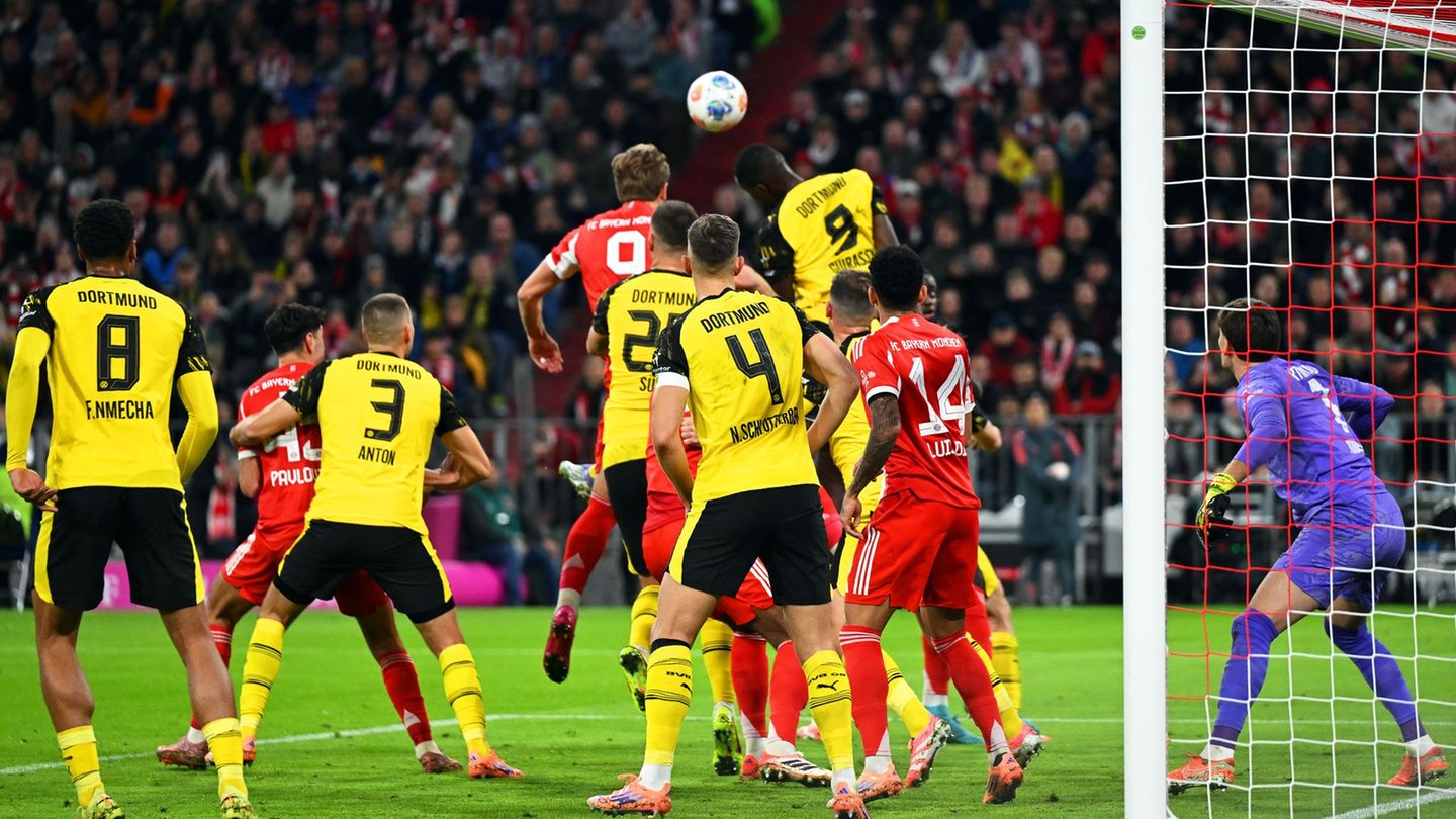 Harry Kane (hinten, Mitte l) brachte den FC Bayern früh in Führung. Foto: Sven Hoppe/dpa