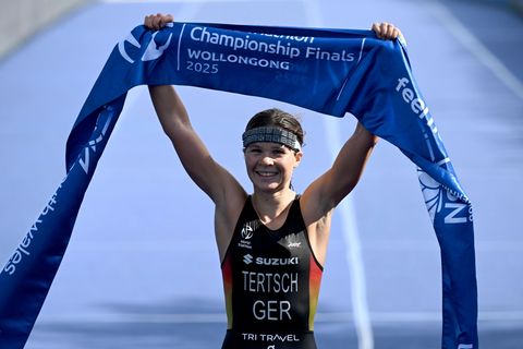 Erste deutsche Triathlon-Weltmeisterin über die olympische Distanz: Lisa Tertsch Foto: Dean Lewins/AAP/dpa