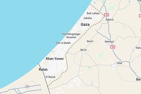 Die Stadt Rafah in Gaza auf einer Karte