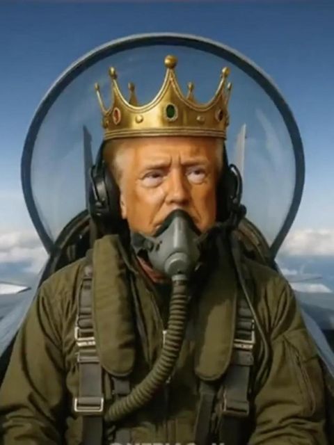 KI-Bild von Trump als König in einem Jet.
