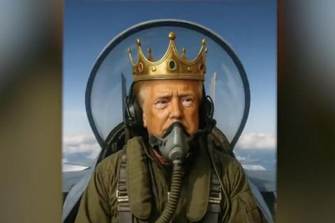 KI-Bild von Trump als König in einem Jet.