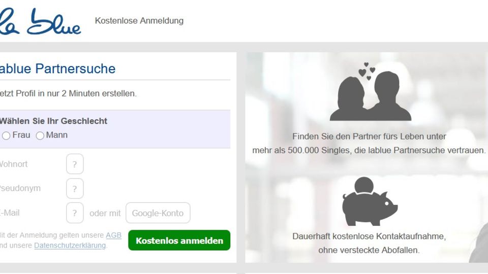 LaBlue setzt auf Übersichtlichkeit und verzichtet schon bei der Anmeldung auf bunte Elemente und Grafiken LaBlue setzt auf Übersichtlichkeit und verzichtet schon bei der Anmeldung auf bunte Elemente und Grafiken