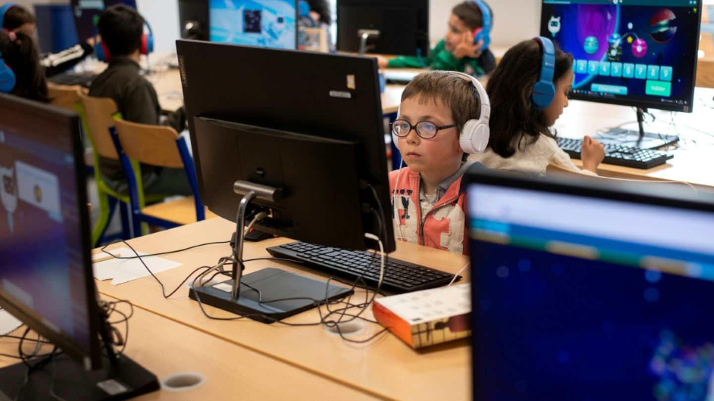 Schüler und Schülerinnen an Computern