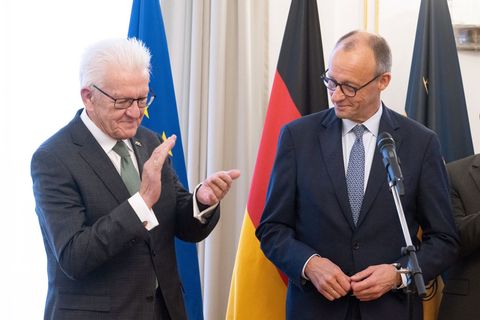 Kanzler Merz absolviert einen Antrittsbesuch in Baden-Württemberg. Foto: Marijan Murat/dpa