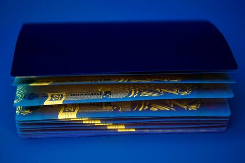 Sicherheitsmerkmale von Pass unter UV-Licht