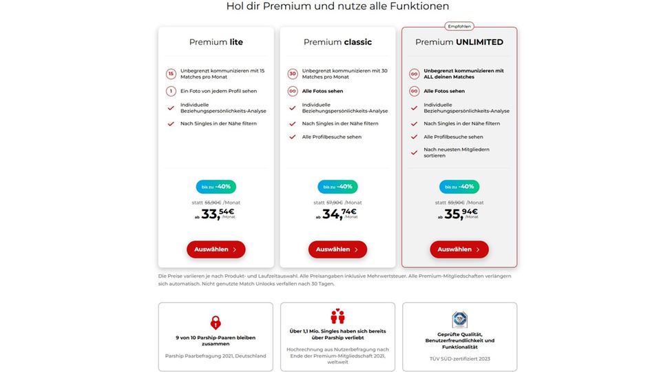 Parship Singlebörse: Premium-Tarife im Überblick Parship Singlebörse: Premium-Tarife im Überblick