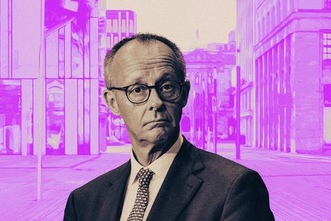 Collage: Friedrich Merz vor einer leeren Innenstadt: "Wir haben im Stadtbild immer noch dieses Problem"