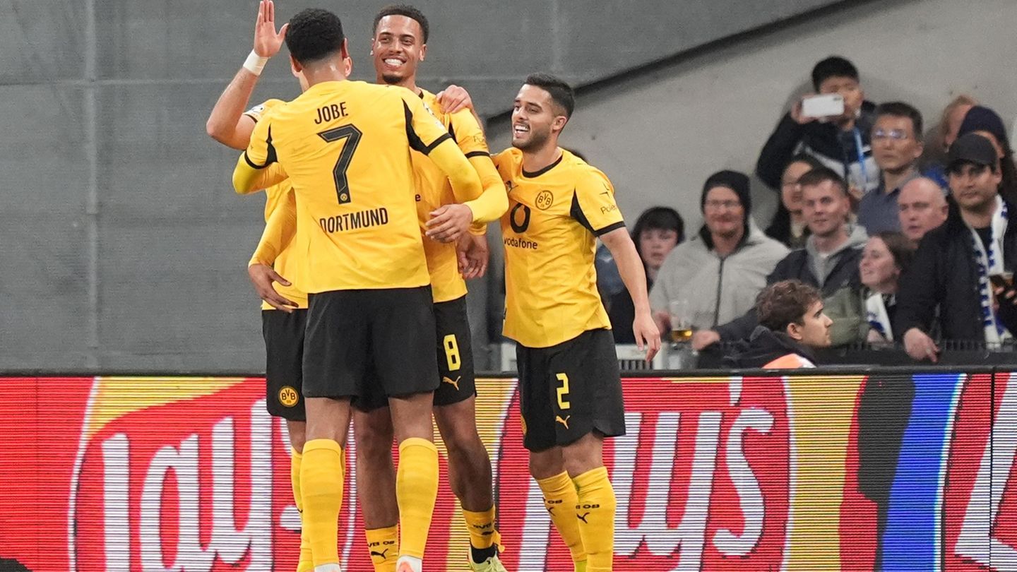 Dortmund jubelt in Kopenhagen. Foto: Marcus Brandt/dpa