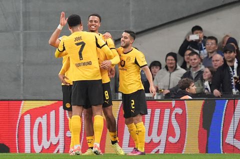 Dortmund jubelt in Kopenhagen. Foto: Marcus Brandt/dpa