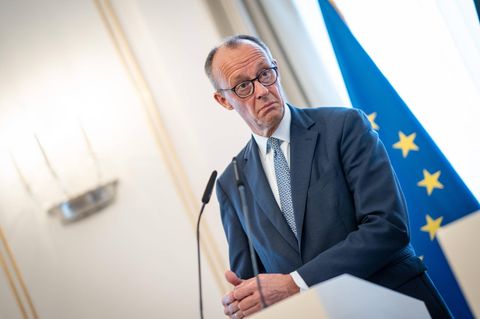 Bundeskanzler Friedrich Merz bei einem Pressetermin