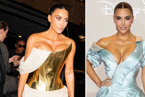 In goldener Corsage und Minirock wurde Kim Kardashian an ihrem 45. Geburtstag in Paris gesichtet. Zuvor trug sie für eine Prem