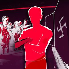 Ein Schattenriss einer männlichen Person in einem Klassenzimmer, Undercover-Reporter