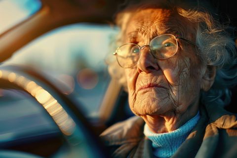 Ältere Frau hat einen Führerschein und fährt Auto Ältere Frau hat einen Führerschein und fährt Auto