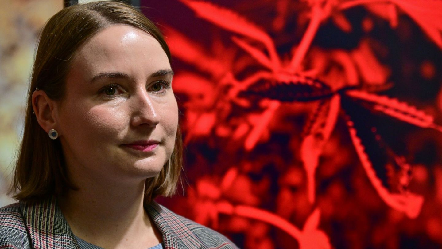 Katharina Schenk (SPD), Ministerin für Arbeit, Soziales, Gesundheit, Frauen und Senioren von Thüringen, während eines Pressegesp