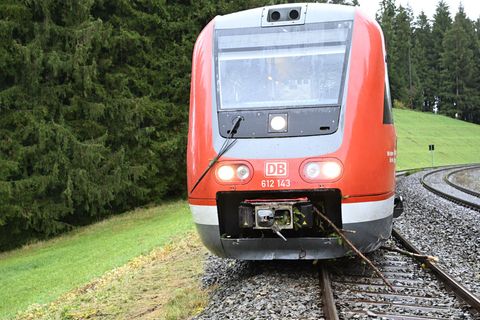 Das vordere Fahrgestell des Zuges sprang durch den Zusammenstoß aus den Gleisen. Foto: David Pichler/swd-medien/dpa