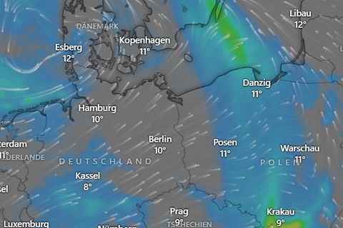 Eine Wetterkarte zeigt den Sturm