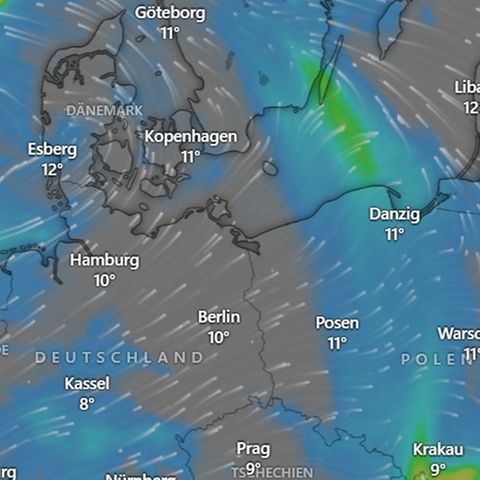 Eine Wetterkarte zeigt den Sturm