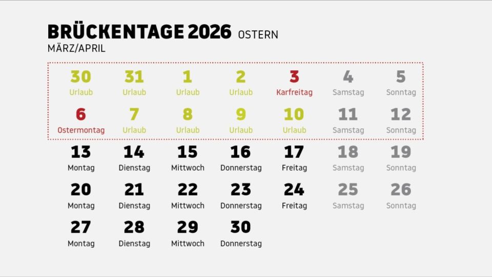Urlaubsplanung: Brückentage 2026: So holen Sie mehr freie Tage am Stück heraus Urlaubsplanung: Brückentage 2026: So holen Sie mehr freie Tage am Stück heraus