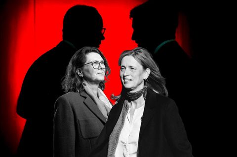 Montage: Merz, Söder als Schatten und Ilse Aiger mit Karin Prien im Vordergrund Montage: Merz, Söder als Schatten und Ilse Aiger mit Karin Prien im Vordergrund