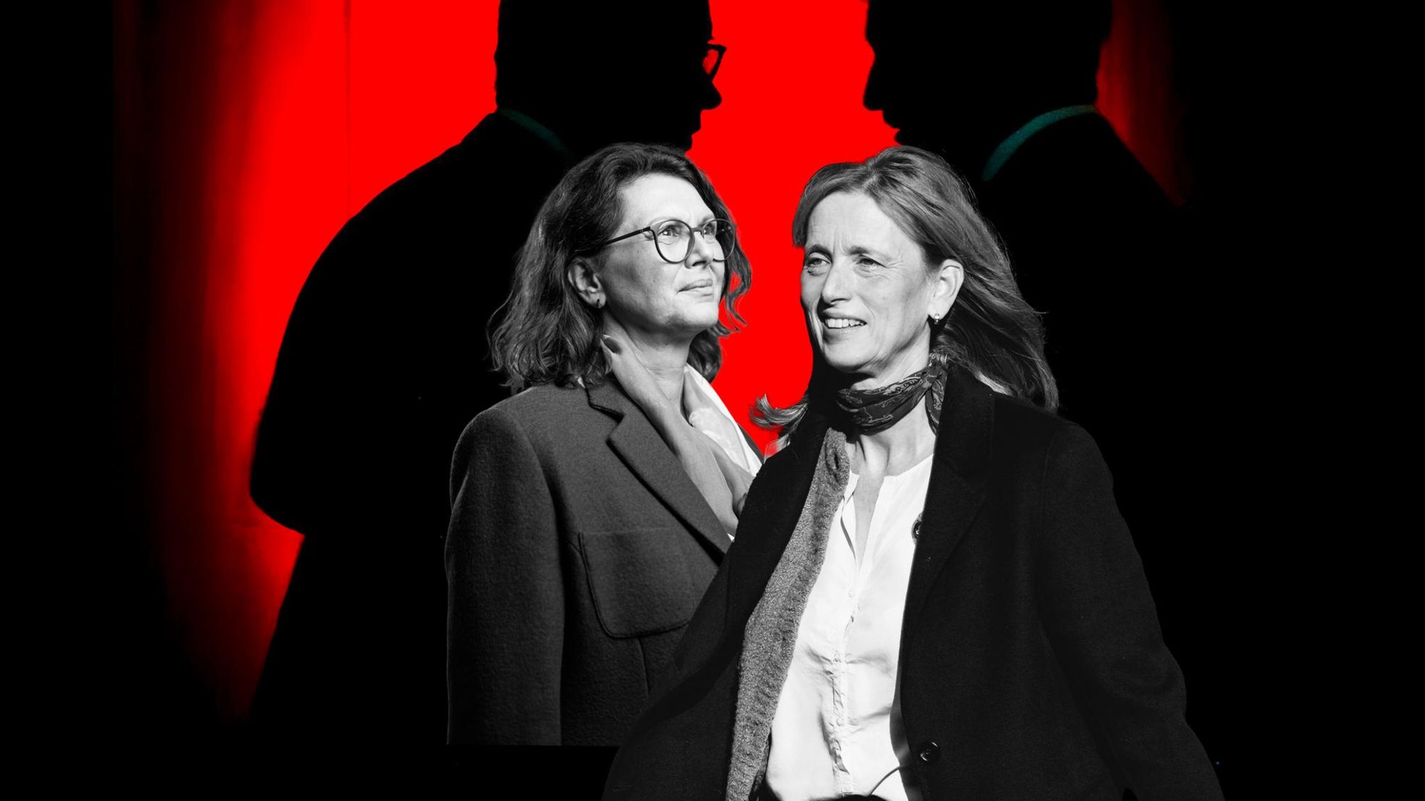 Montage: Merz, Söder als Schatten und Ilse Aiger mit Karin Prien im Vordergrund Montage: Merz, Söder als Schatten und Ilse Aiger mit Karin Prien im Vordergrund
