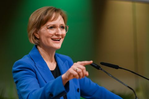 Grüne-Bundesvorsitzende Franziska Brantner spricht beim Landesperteitag in Thüringen. Foto: Heiko Rebsch/dpa