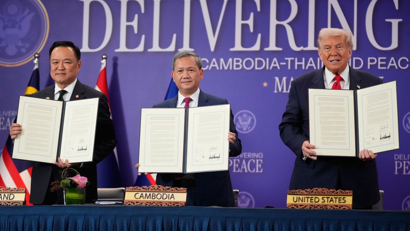 Trump hat Thailand und Kambodscha zu dem Friedensabkommen gedrängt. Foto: Mark Schiefelbein/AP/dpa Trump hat Thailand und Kambodscha zu dem Friedensabkommen gedrängt. Foto: Mark Schiefelbein/AP/dpa