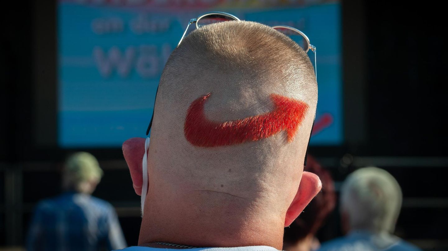 Ein in einen Hinterkopf rasiertes AfD Symbol Ein in einen Hinterkopf rasiertes AfD Symbol