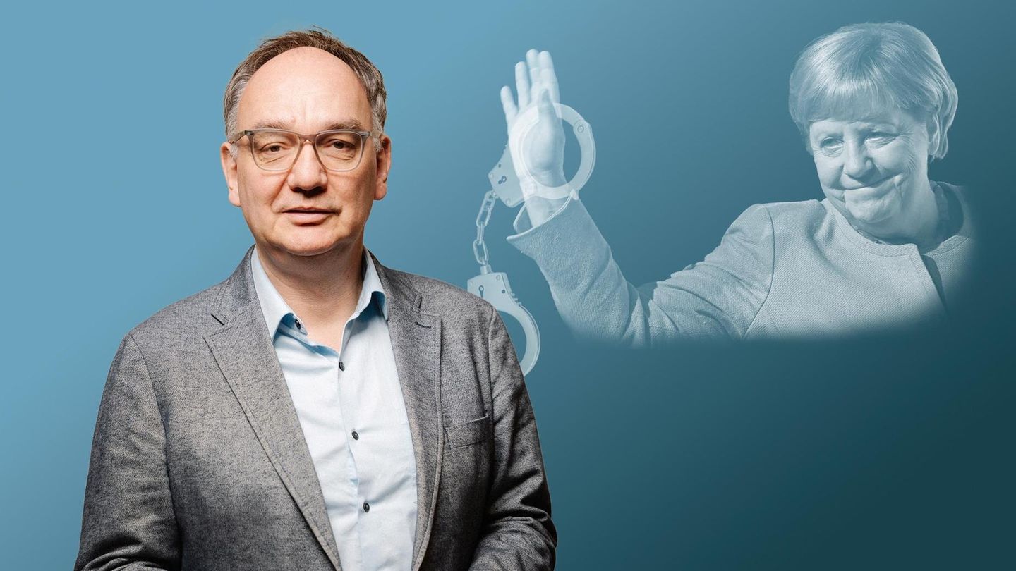 Nico Fried und Angela Merkel im Hintergrund Nico Fried und Angela Merkel im Hintergrund