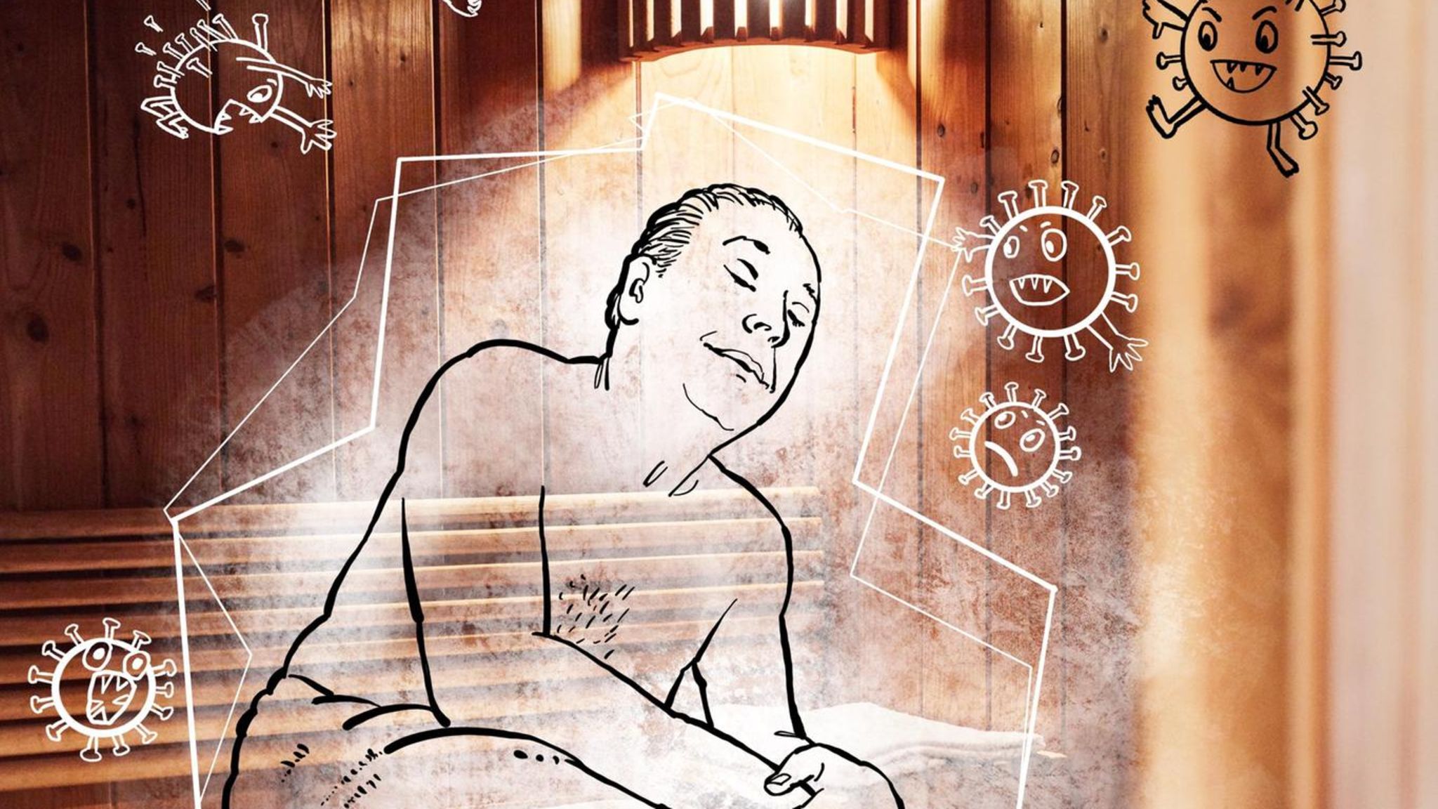 Karikatur eines Menschen in einer Sauna