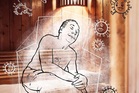 Karikatur eines Menschen in einer Sauna