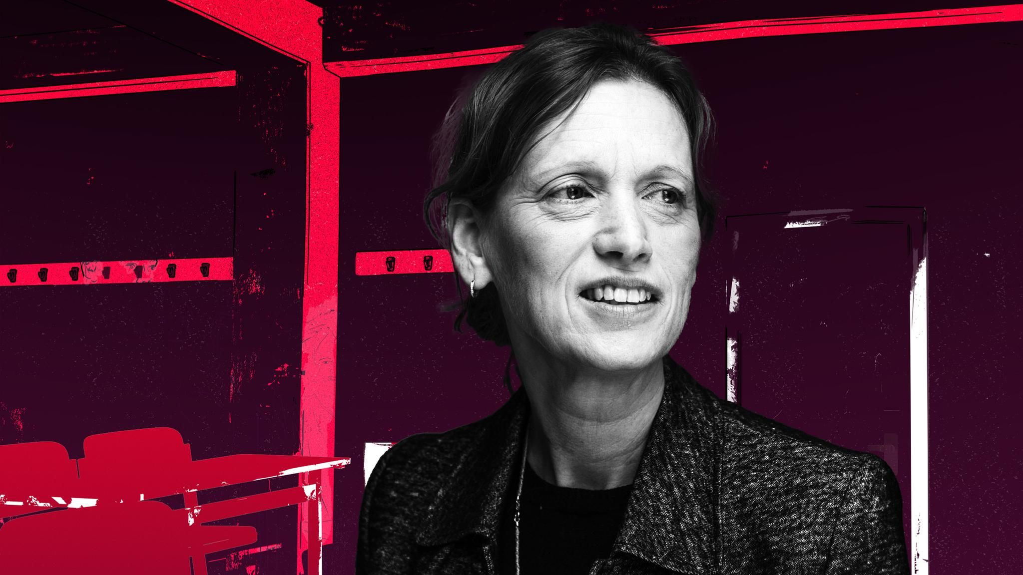 Montage zeigt Karin Prien vor einem illustrierten Klassenzimmer Montage zeigt Karin Prien vor einem illustrierten Klassenzimmer