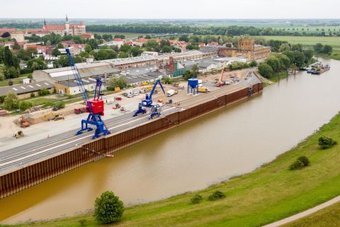 Der Hafen Torgau nach seiner Sanierung 2018. (Archivbild) Foto: Jan Woitas/dpa-Zentralbild/dpa