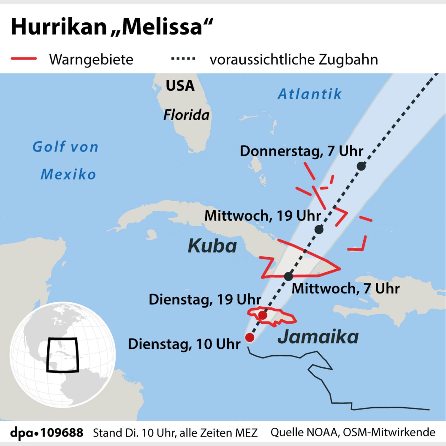 Wo und wann Hurrikan "Melissa" vorbeiziehen soll