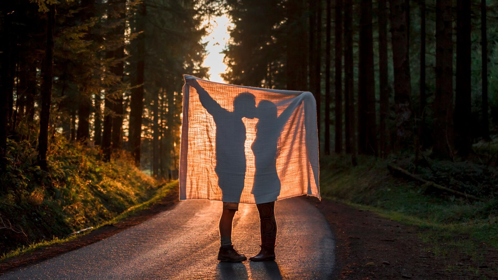 Ein Paar küsst sich im Wald