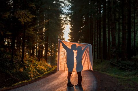 Ein Paar küsst sich im Wald Ein Paar küsst sich im Wald