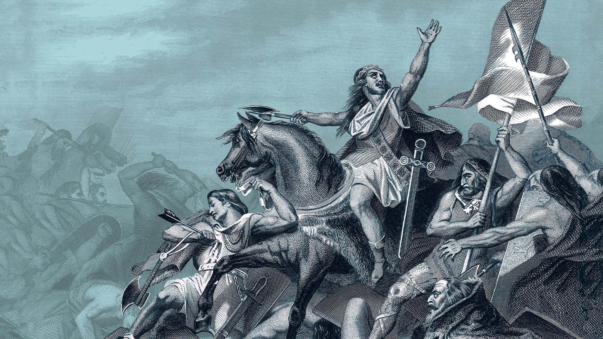 Flehend hebt Chlodwig den Blick zum Himmel