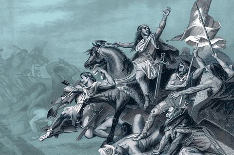 Flehend hebt Chlodwig den Blick zum Himmel